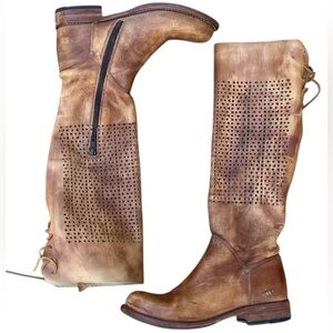 Bed Stu Cambridge Tan Driftwood Tall Boots, Leather, Cut Outs, Size 9, EUC
